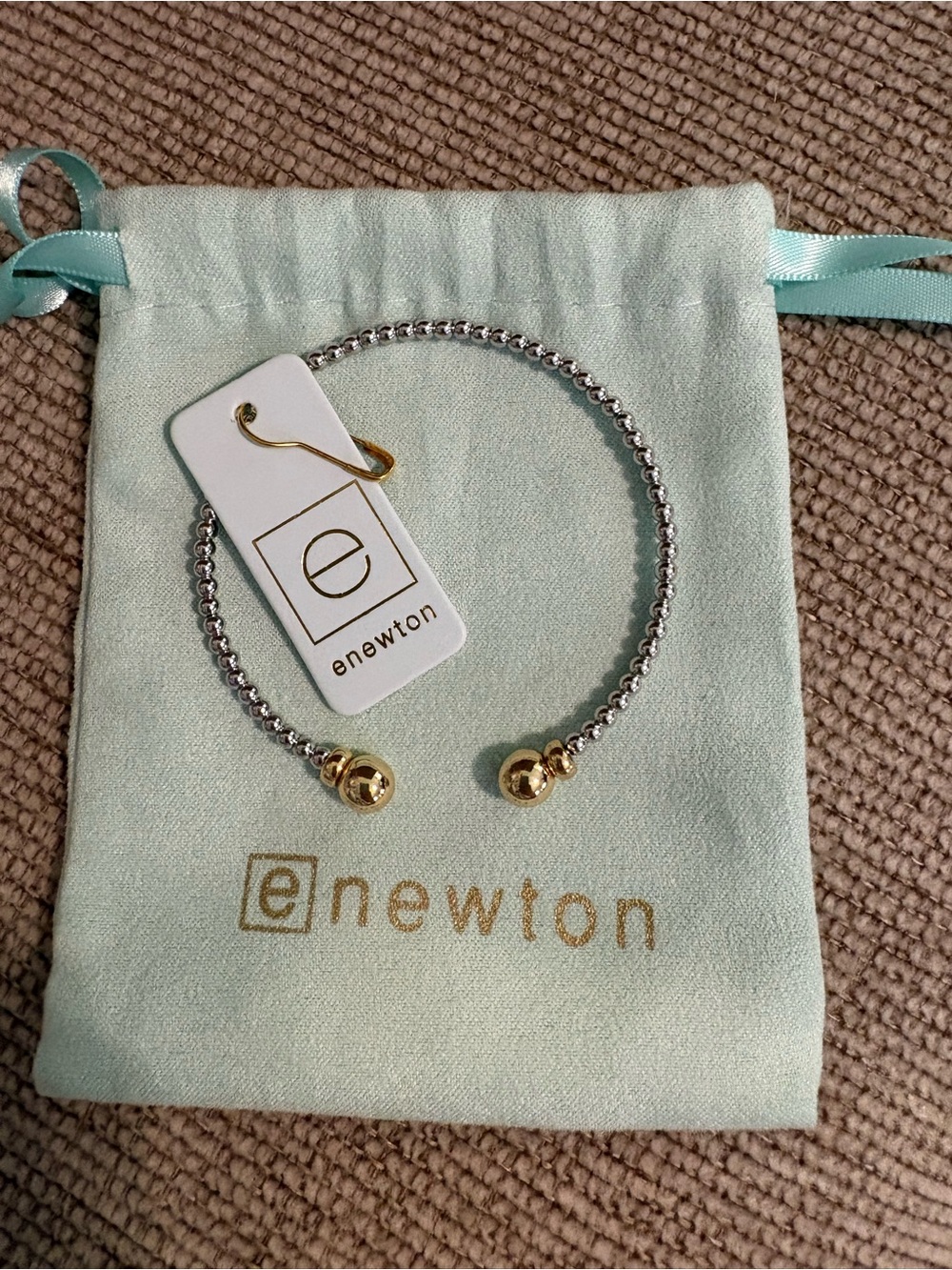 Silver Beaded Open Cuff with Gold End Caps (Plus Size Friendly!)